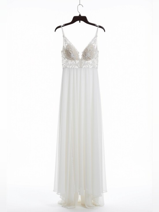 JJs House Dresses & Skirts - JJs House Ivory Floral Sequin A-Line Wedding Dress with Spaghetti Straps NWT